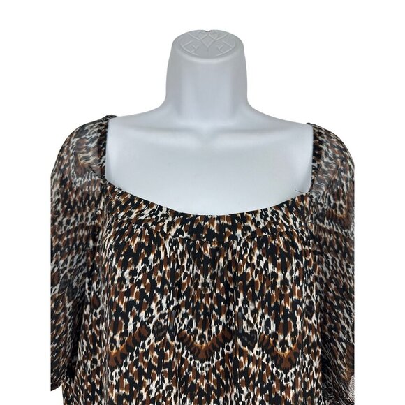 Lane Bryant Cheetah Zigzag Square Neck Elastic Sleeves Top Womens Size 22/24 - Picture 3 of 8
